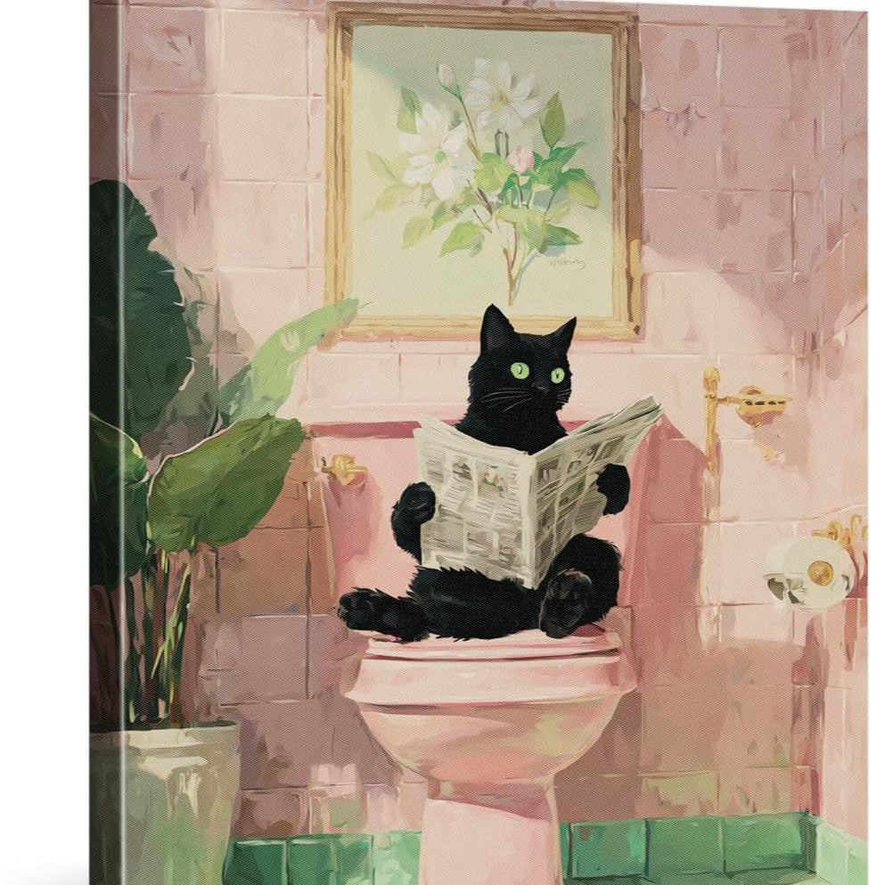 Pink Cat Canvas Art Painting for Home Decoration